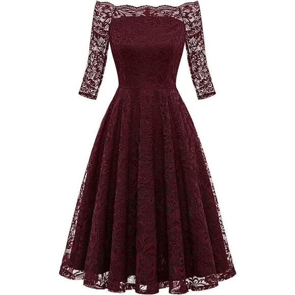 NWT Off Shoulder 3/4 Sleeve Retro Lace Cocktail Formal Bridesmaid Dress SIZE M - Picture 1 of 17